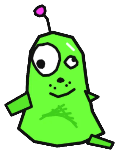Gleep: a flat green cardboard-style alien.