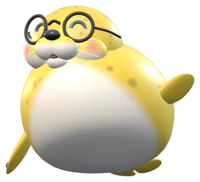 Rare Kevin: a round yellow seal in big round glasses, waving a flipper.