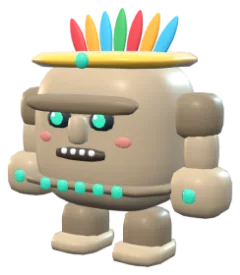 The earlier golem: a rounded block with a feathered crown.