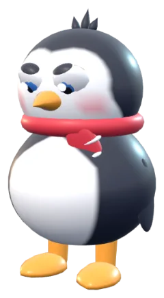 The earlier penguin: smooth and simple, with small eyes.