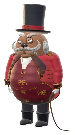 The Ringmaster today: a walrus in an embroidered crimson tailcoat, with bushy whiskers and a monocle.