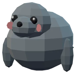 The first seal: a blocky grey shape with small black eyes.