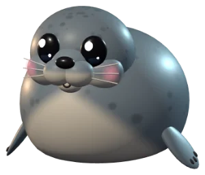 The detailed seal: spotted grey fur, whiskers, a cream belly and flippers.