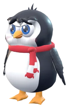 A penguin in a red scarf.