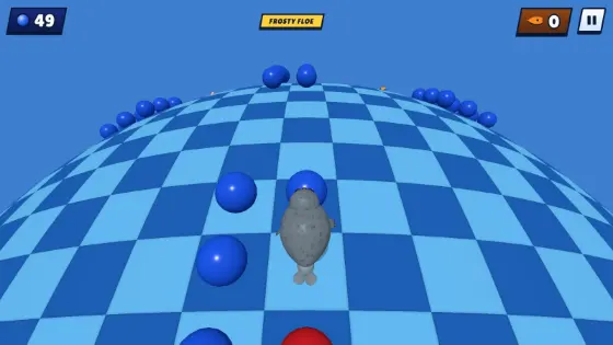 Blue Spheres: a checkerboard planet covered in blue and red spheres.