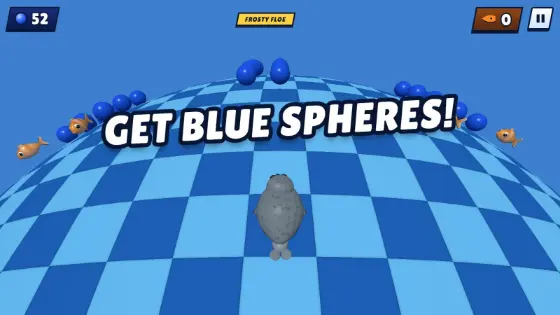 Blue Spheres: a checkerboard planet with blue and red spheres.