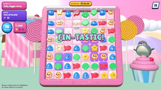 A colourful match-3 board of candies.