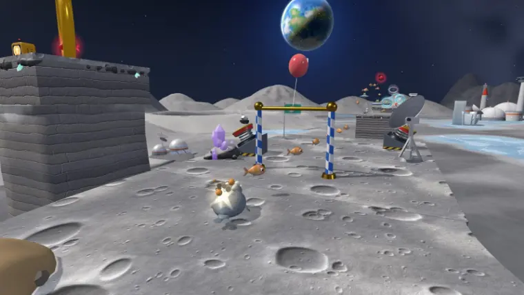 Tranquility Floe: grey craters on the moon with Earth in the sky.
